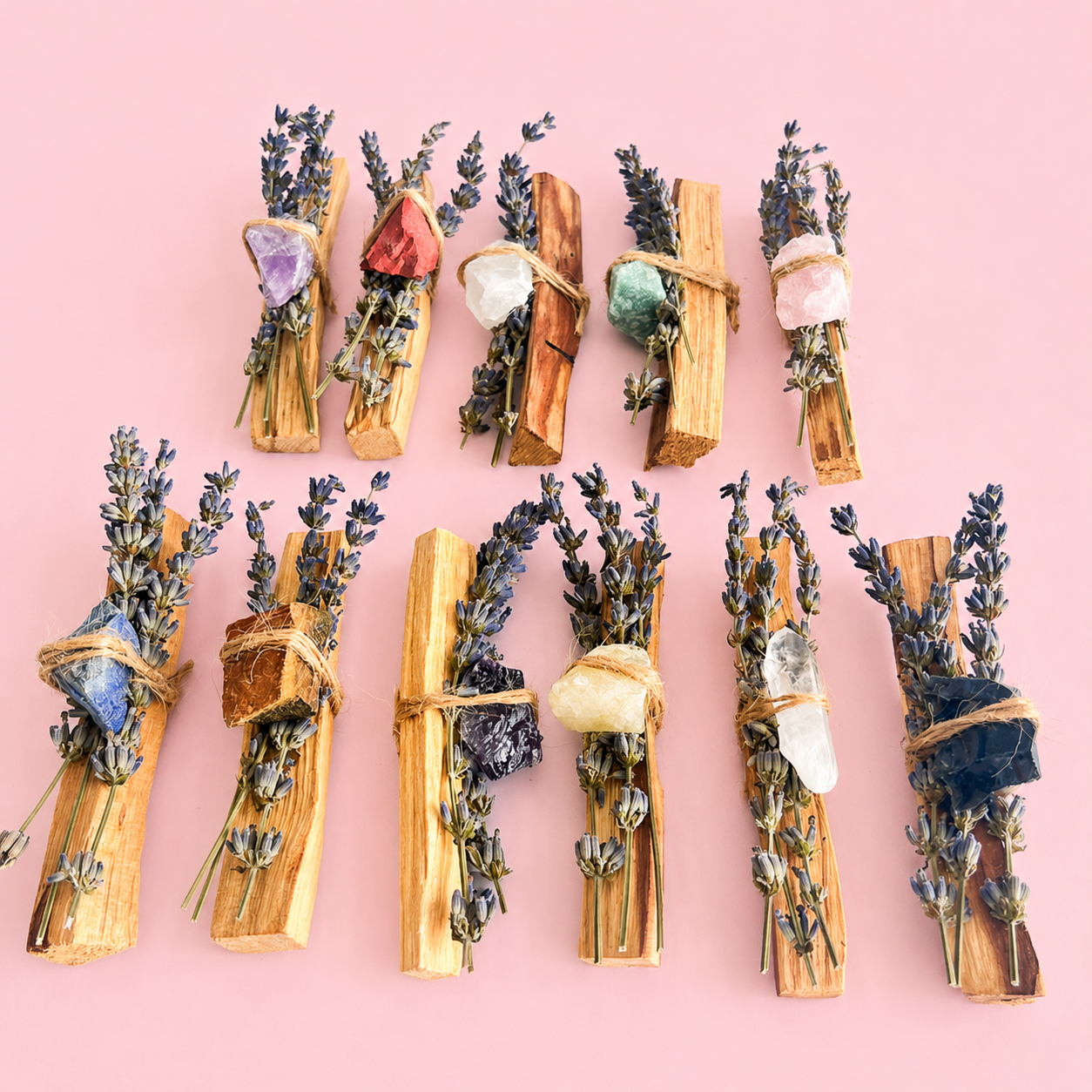 Crystal Palo Santo & Lavender Cleansing Stick with Healing Crystal