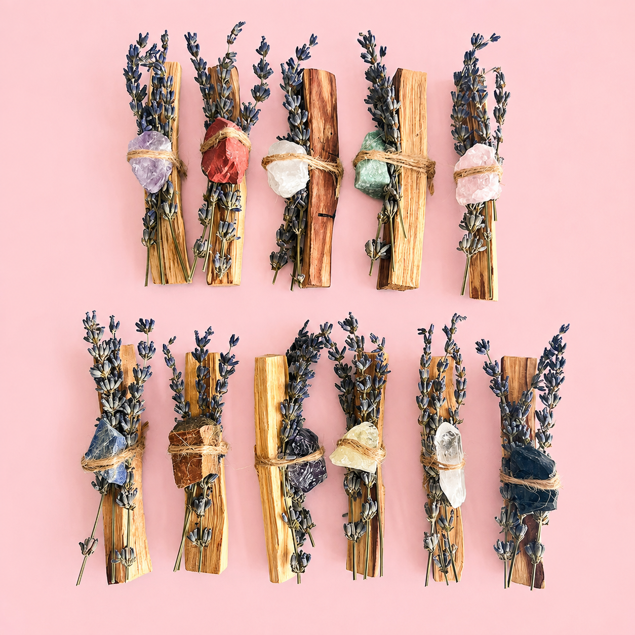 Crystal Palo Santo & Lavender Cleansing Stick with Healing Crystal