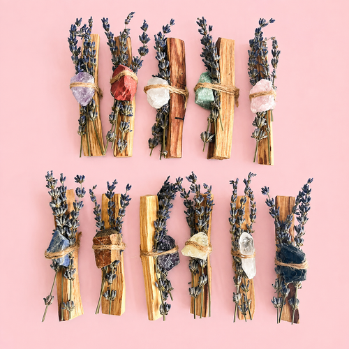 Crystal Palo Santo & Lavender Cleansing Stick with Healing Crystal
