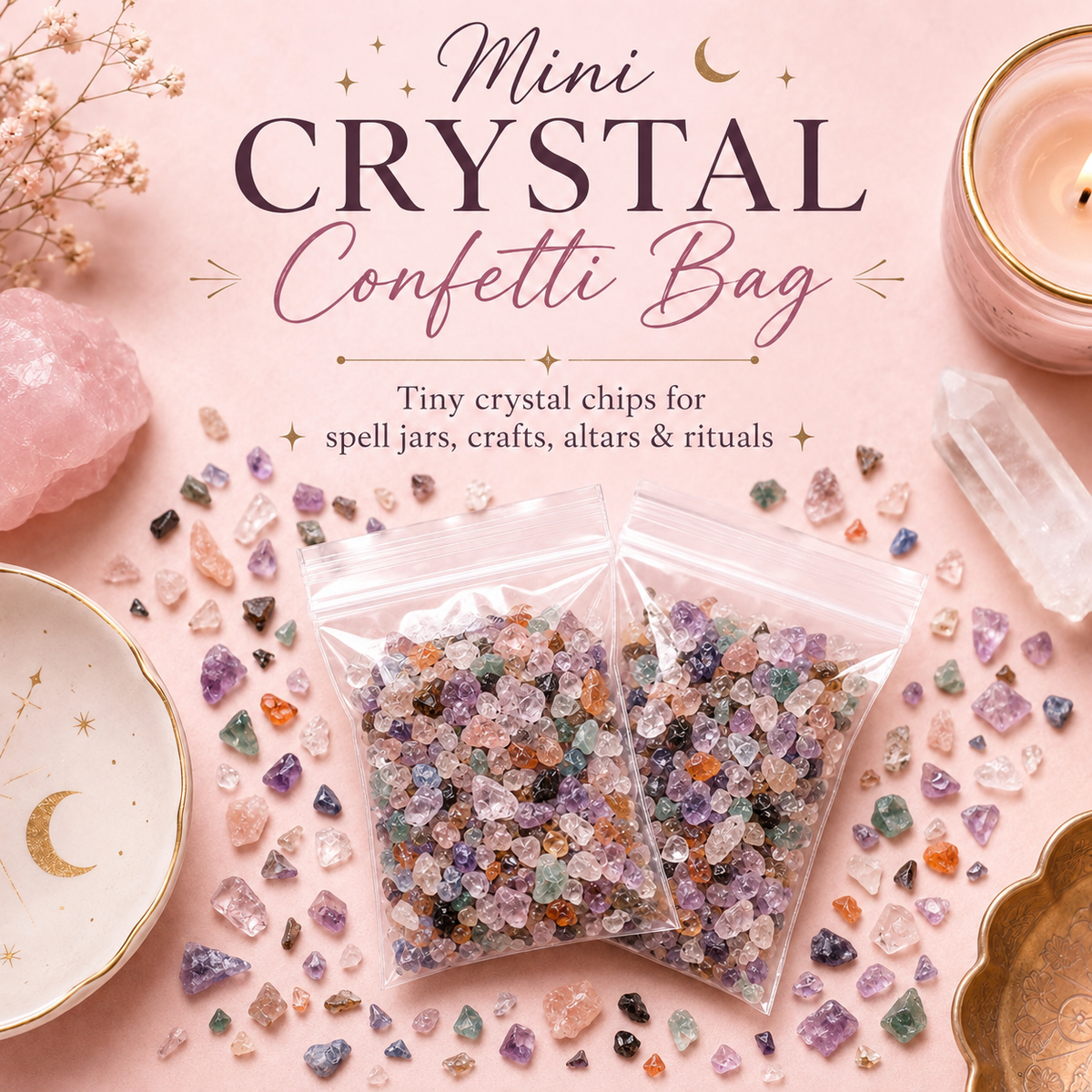 Mini Crystal Confetti Bag | Tiny Mixed Chips for Spell Jars, Crafts, Altars