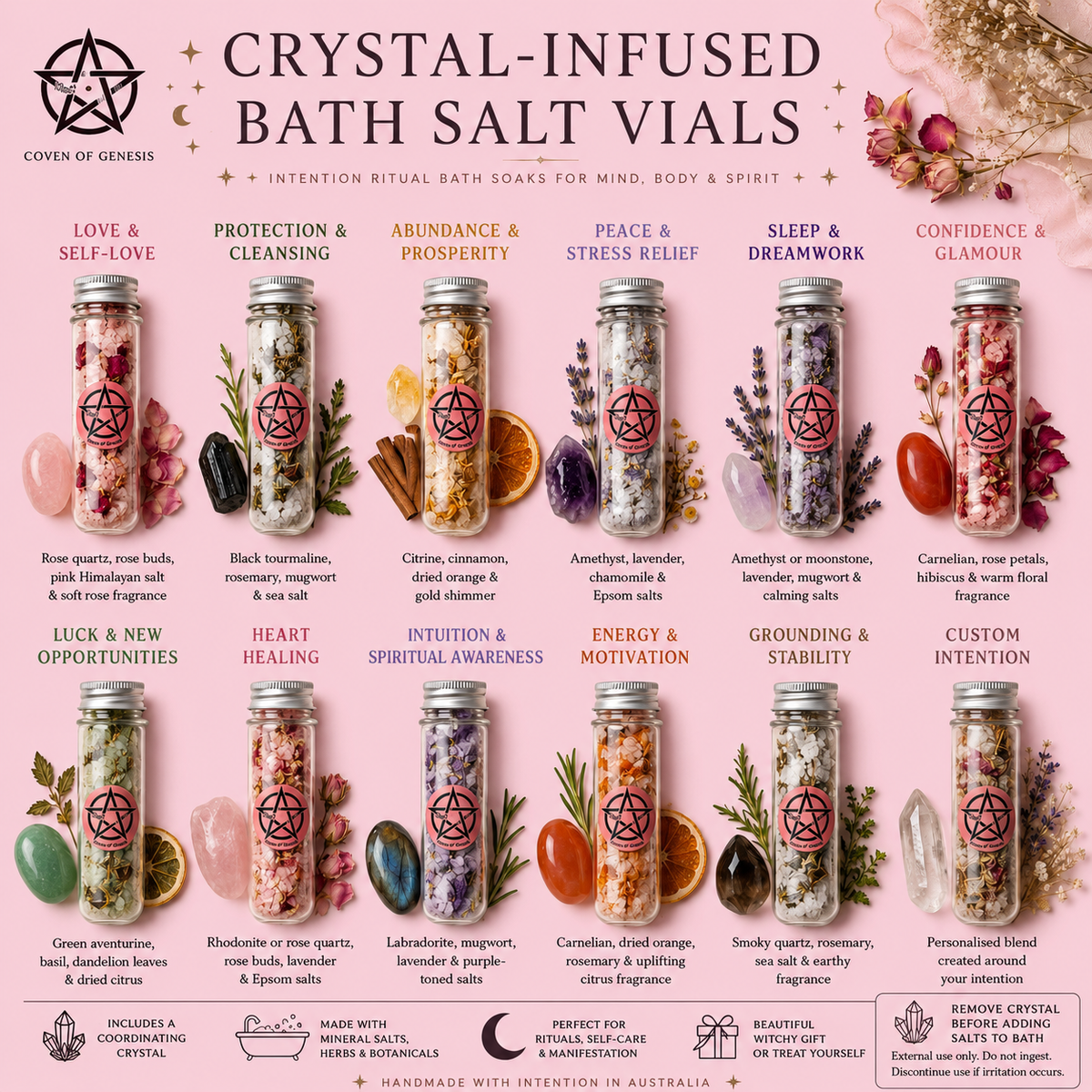 Crystal Intention Bath Salt Vial | Personalised Ritual Bath Soak