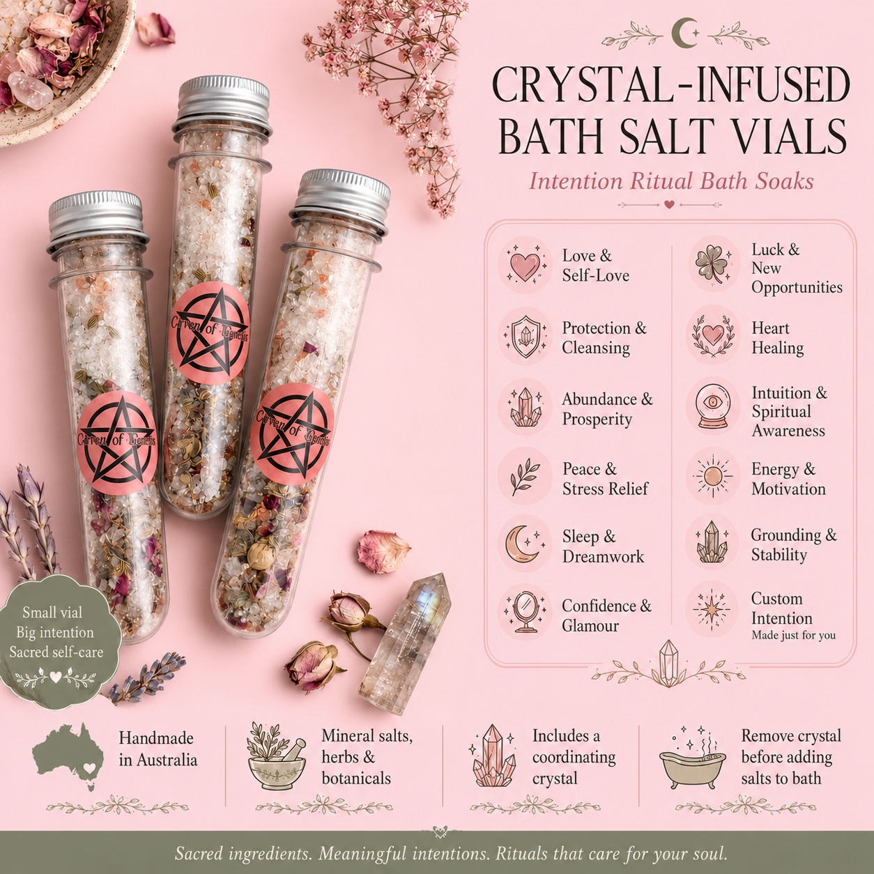 Crystal Intention Bath Salt Vial | Personalised Ritual Bath Soak
