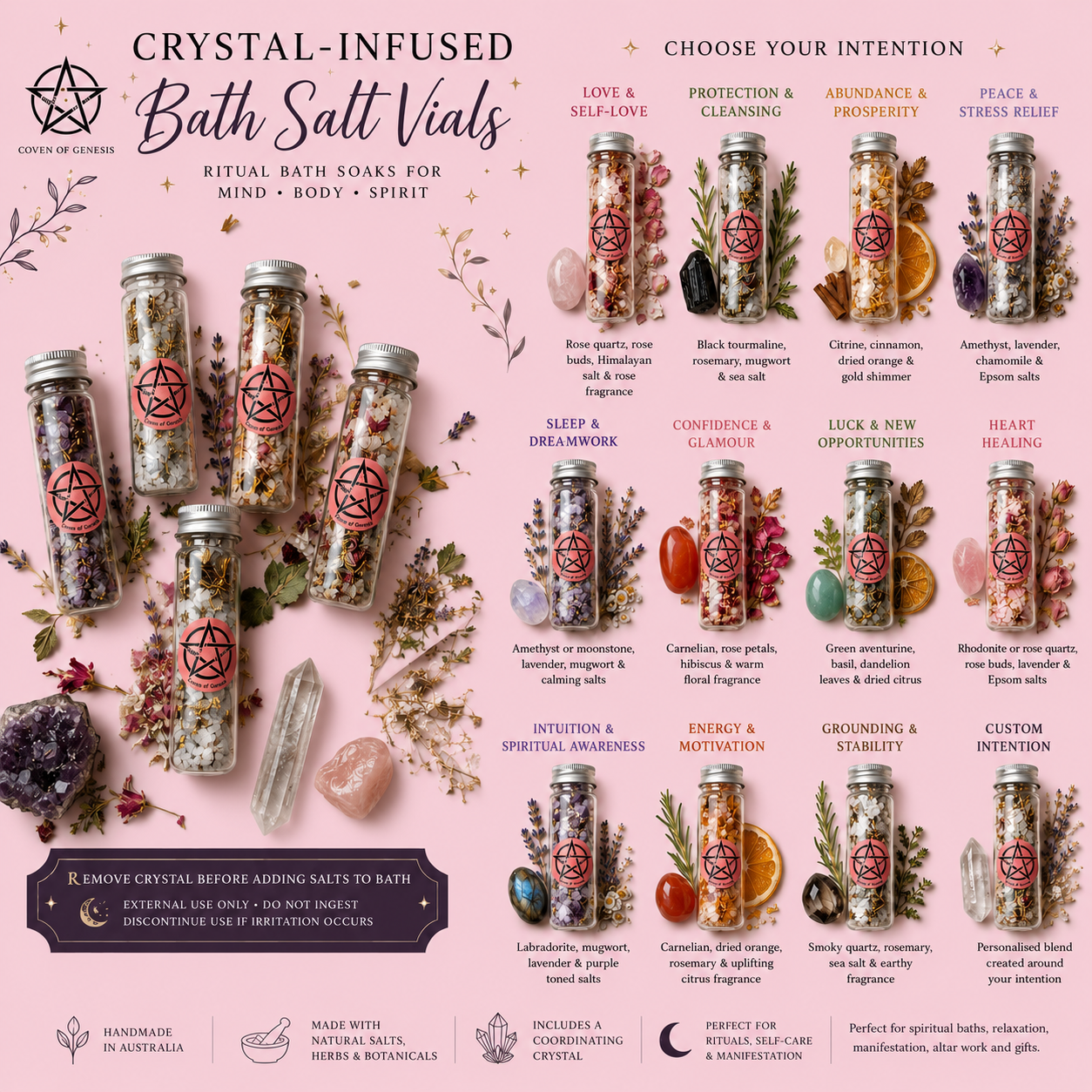 Crystal Intention Bath Salt Vial | Personalised Ritual Bath Soak