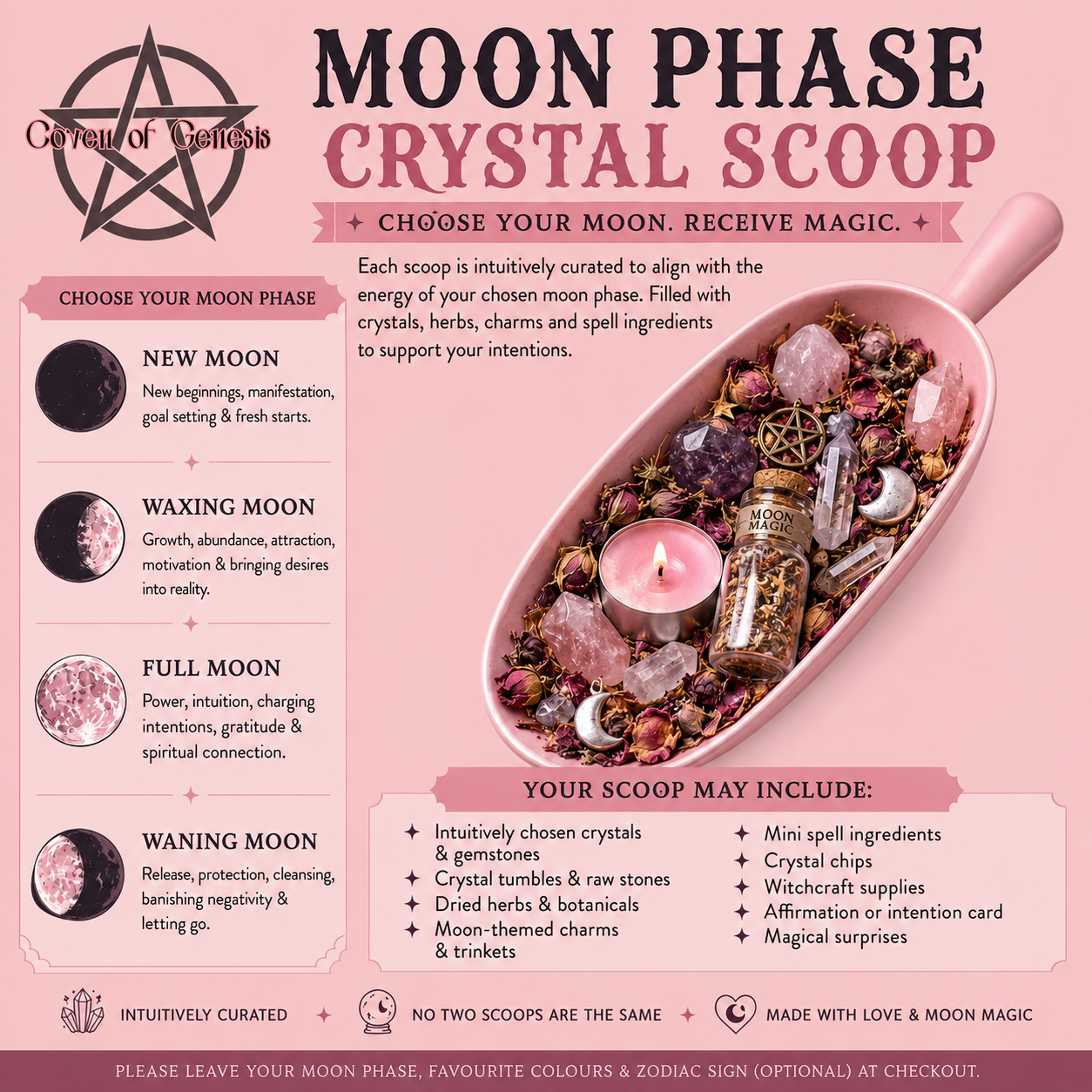 Moon Phase Crystal Scoop | Lunar Mystery Crystal Bag