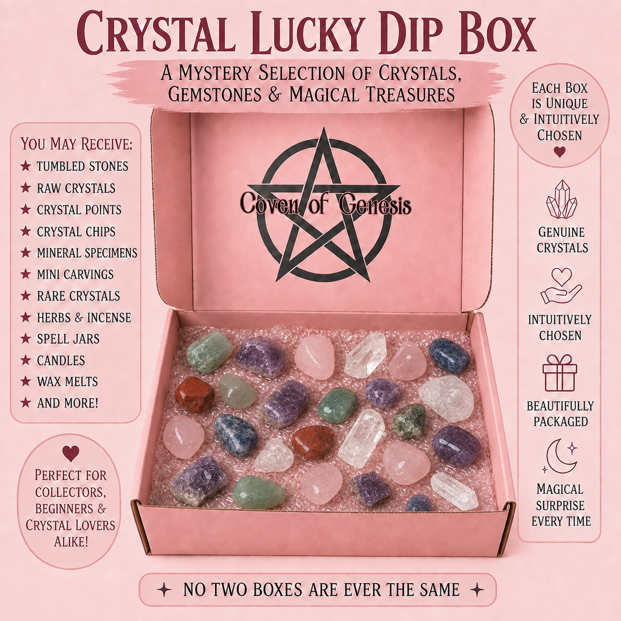 Crystal Lucky Dip Box – Mystery Crystals & Gemstones