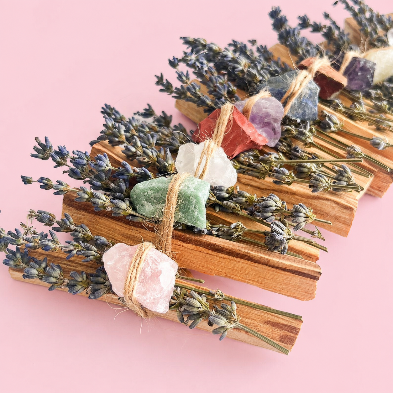 Crystal Palo Santo & Lavender Cleansing Stick with Healing Crystal
