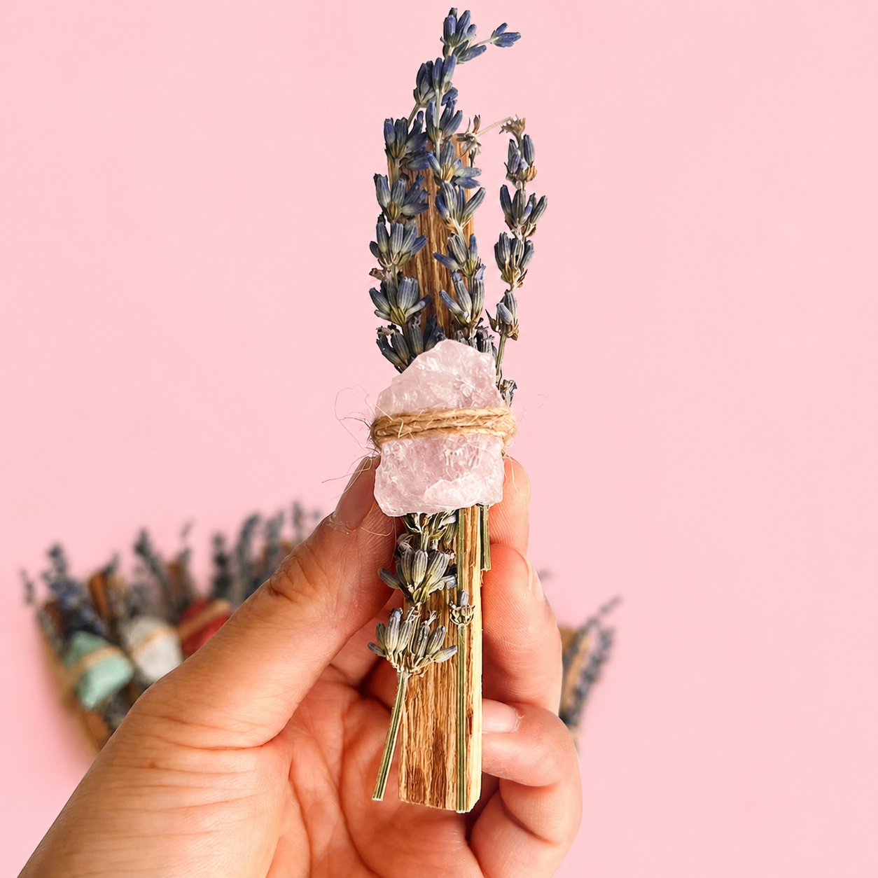 Crystal Palo Santo & Lavender Cleansing Stick with Healing Crystal