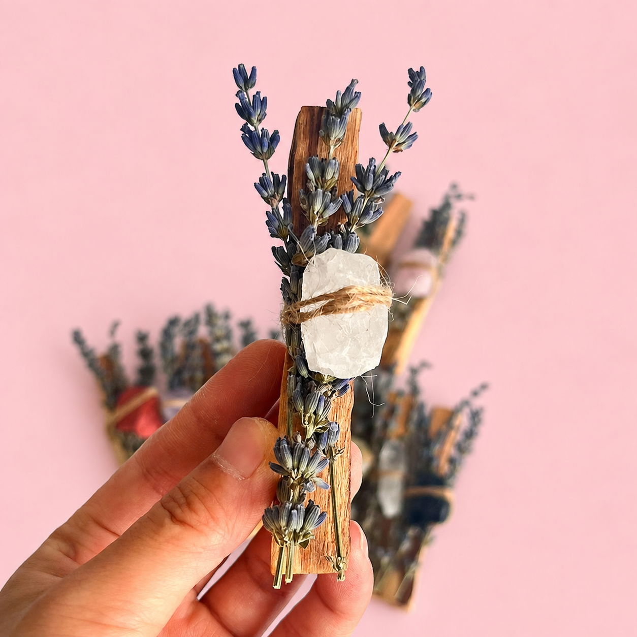 Crystal Palo Santo & Lavender Cleansing Stick with Healing Crystal