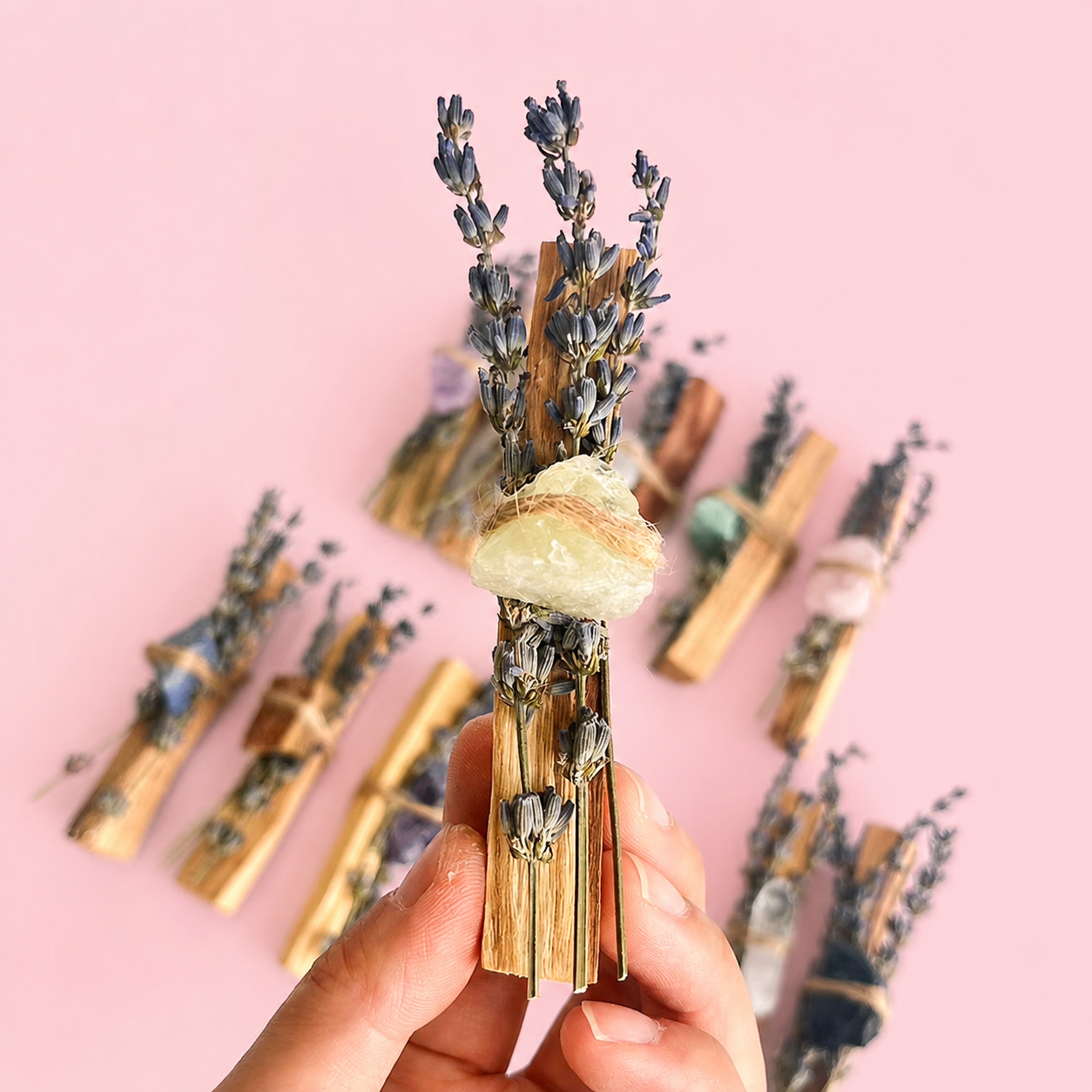 Crystal Palo Santo & Lavender Cleansing Stick with Healing Crystal