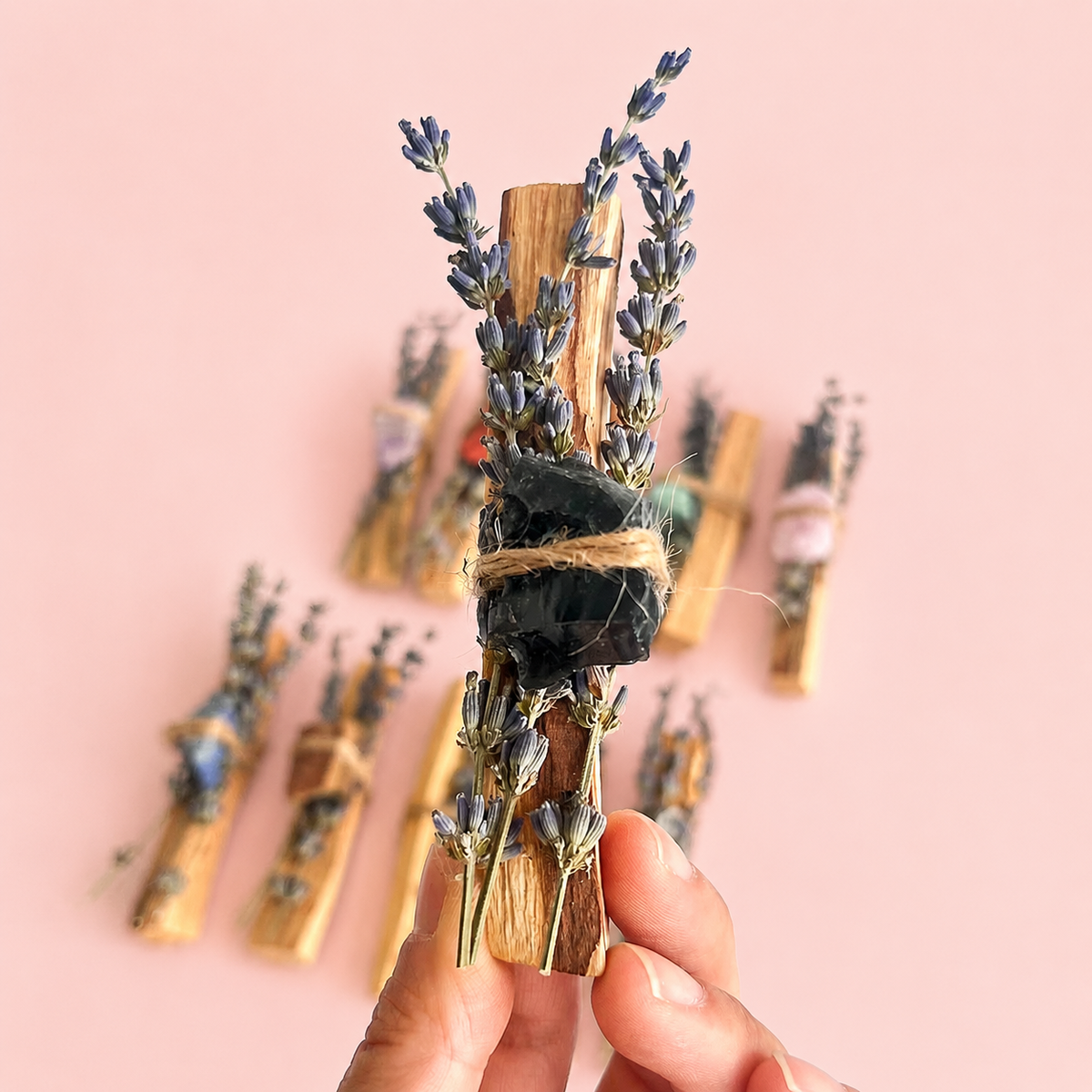 Crystal Palo Santo & Lavender Cleansing Stick with Healing Crystal