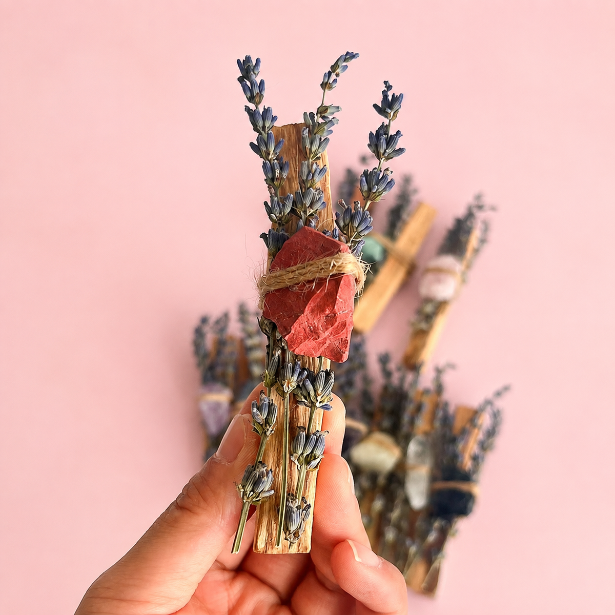 Crystal Palo Santo & Lavender Cleansing Stick with Healing Crystal
