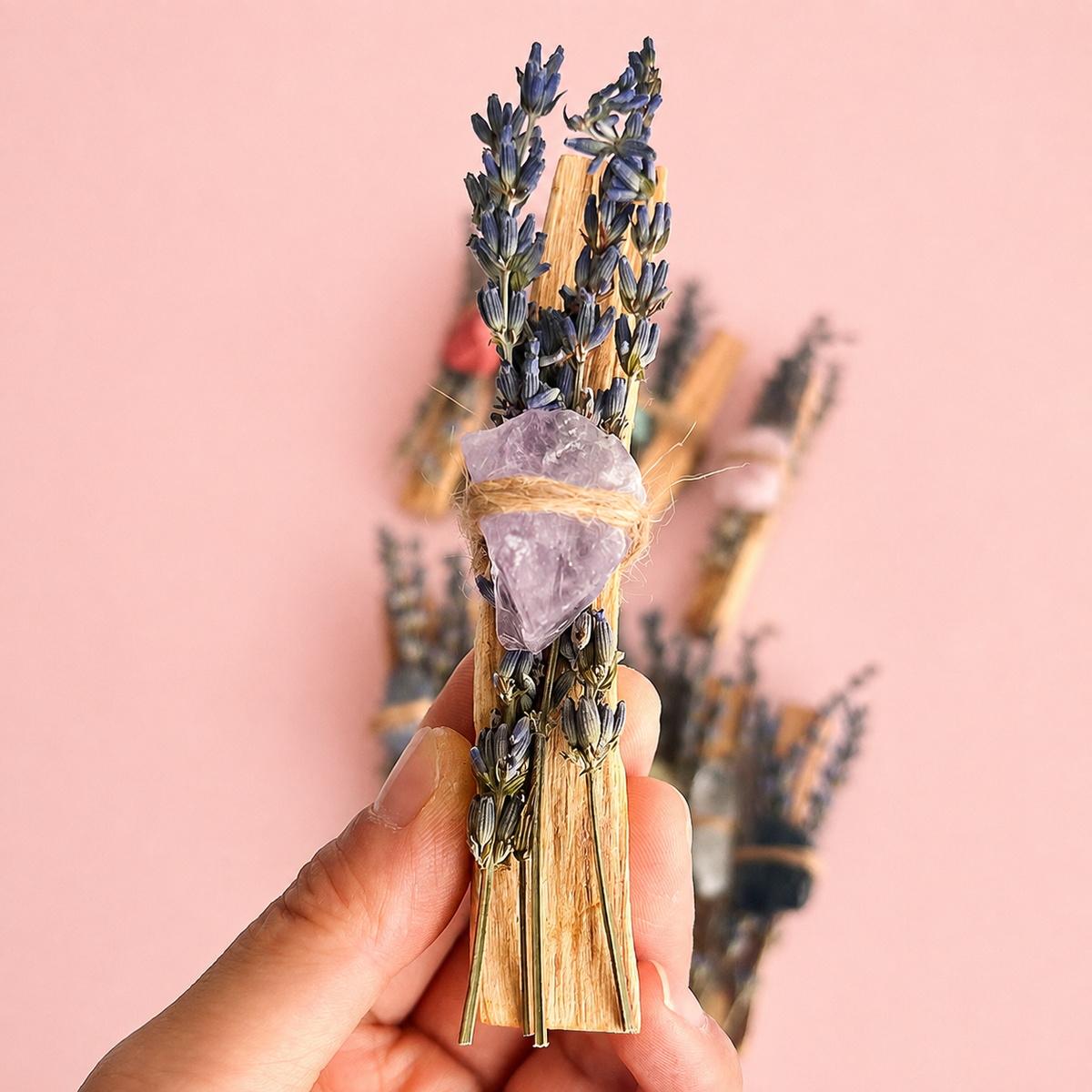 Crystal Palo Santo & Lavender Cleansing Stick with Healing Crystal