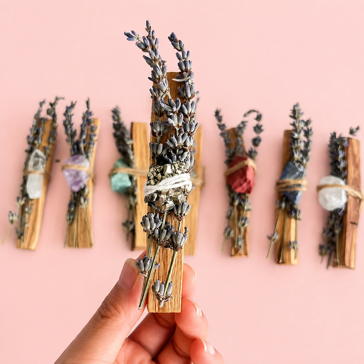 Crystal Palo Santo & Lavender Cleansing Stick with Healing Crystal