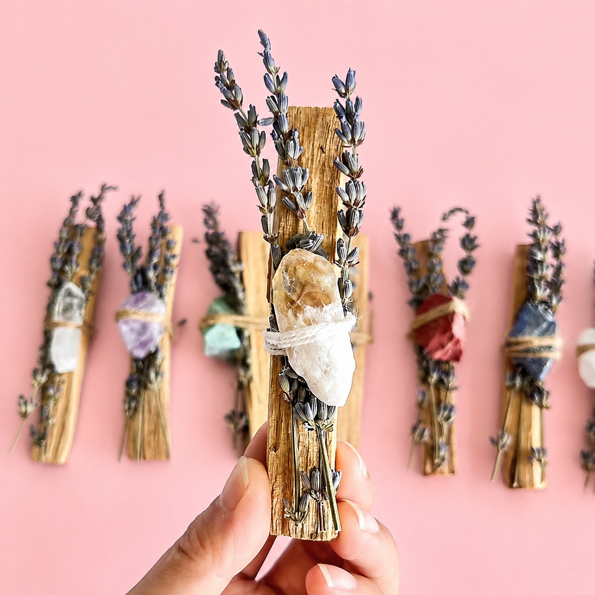 Crystal Palo Santo & Lavender Cleansing Stick with Healing Crystal