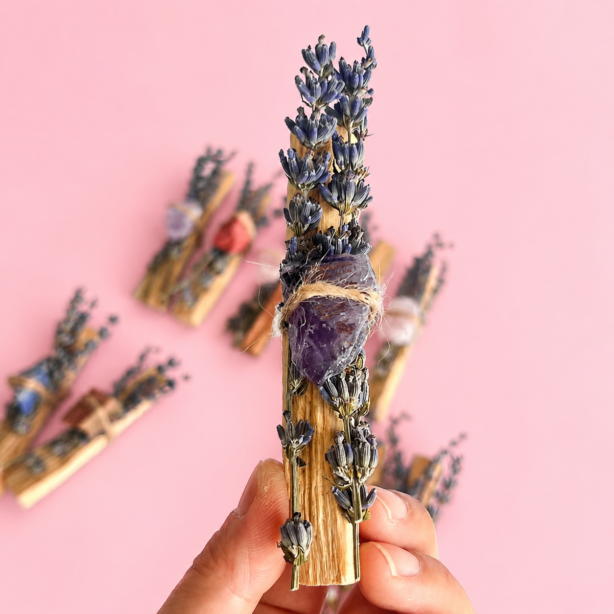 Crystal Palo Santo & Lavender Cleansing Stick with Healing Crystal