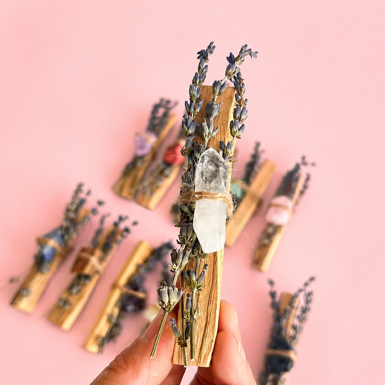Crystal Palo Santo & Lavender Cleansing Stick with Healing Crystal