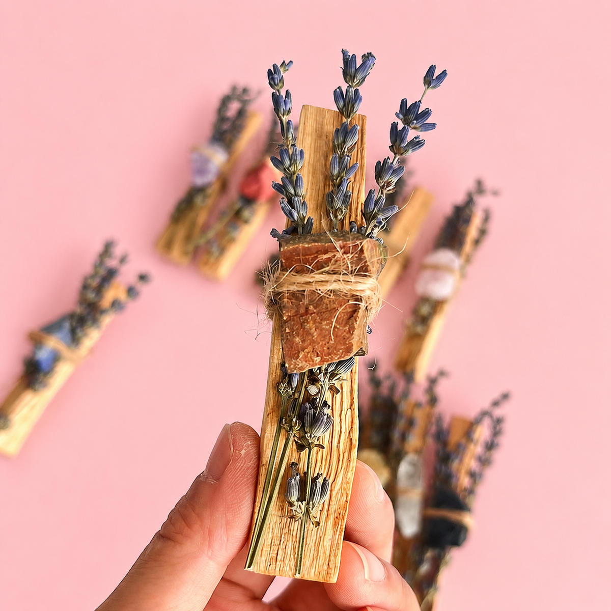 Crystal Palo Santo & Lavender Cleansing Stick with Healing Crystal