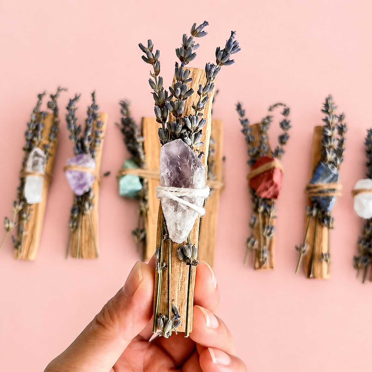 Crystal Palo Santo & Lavender Cleansing Stick with Healing Crystal