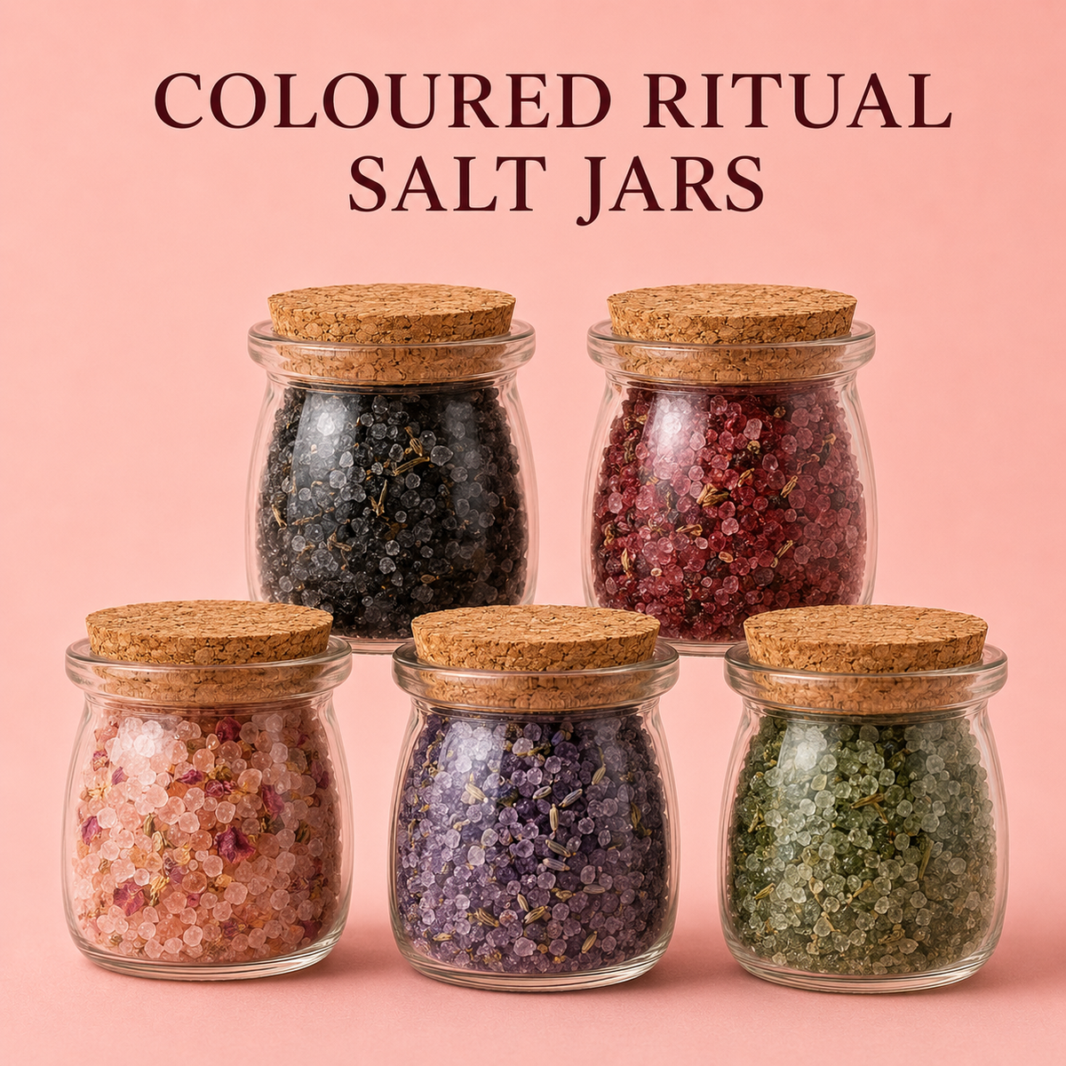 Coloured Ritual Salt Jars With Gold Spoon | Spell Work Supplies
