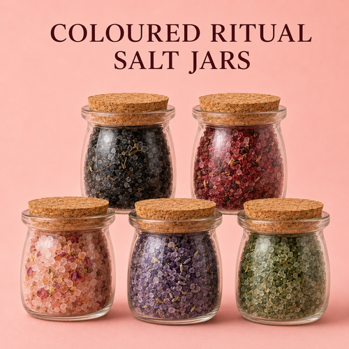 Coloured Ritual Salt Jars With Gold Spoon | Spell Work Supplies