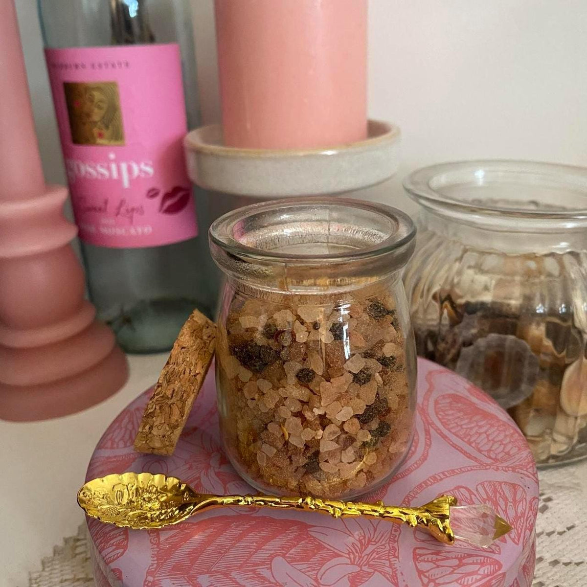 Handmade Salt Ritual Jar 100ml, Gold Spoon, Witchcraft Altar Tools