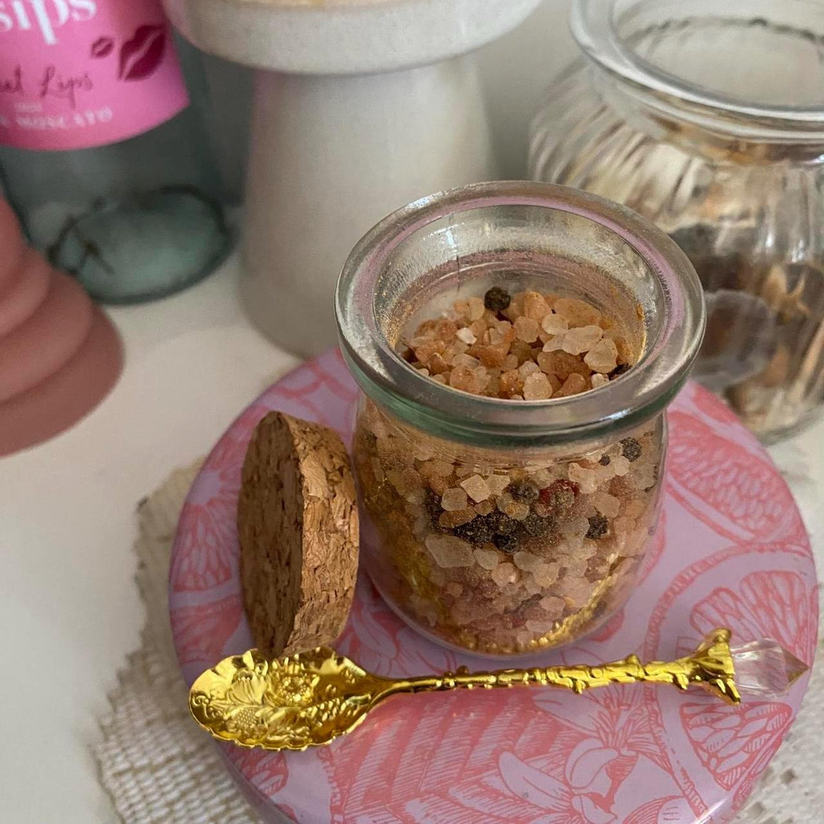 Handmade Salt Ritual Jar 100ml, Gold Spoon, Witchcraft Altar Tools