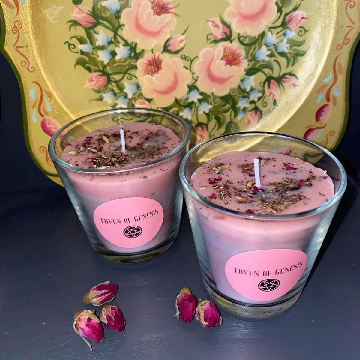 Floral Self Love Candle, Pink Herbal Ritual Candle, Altar Decor