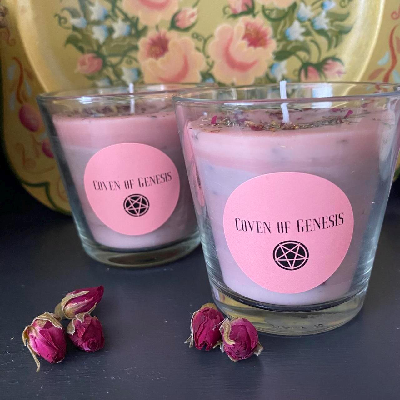 Floral Self Love Candle, Pink Herbal Ritual Candle, Altar Decor
