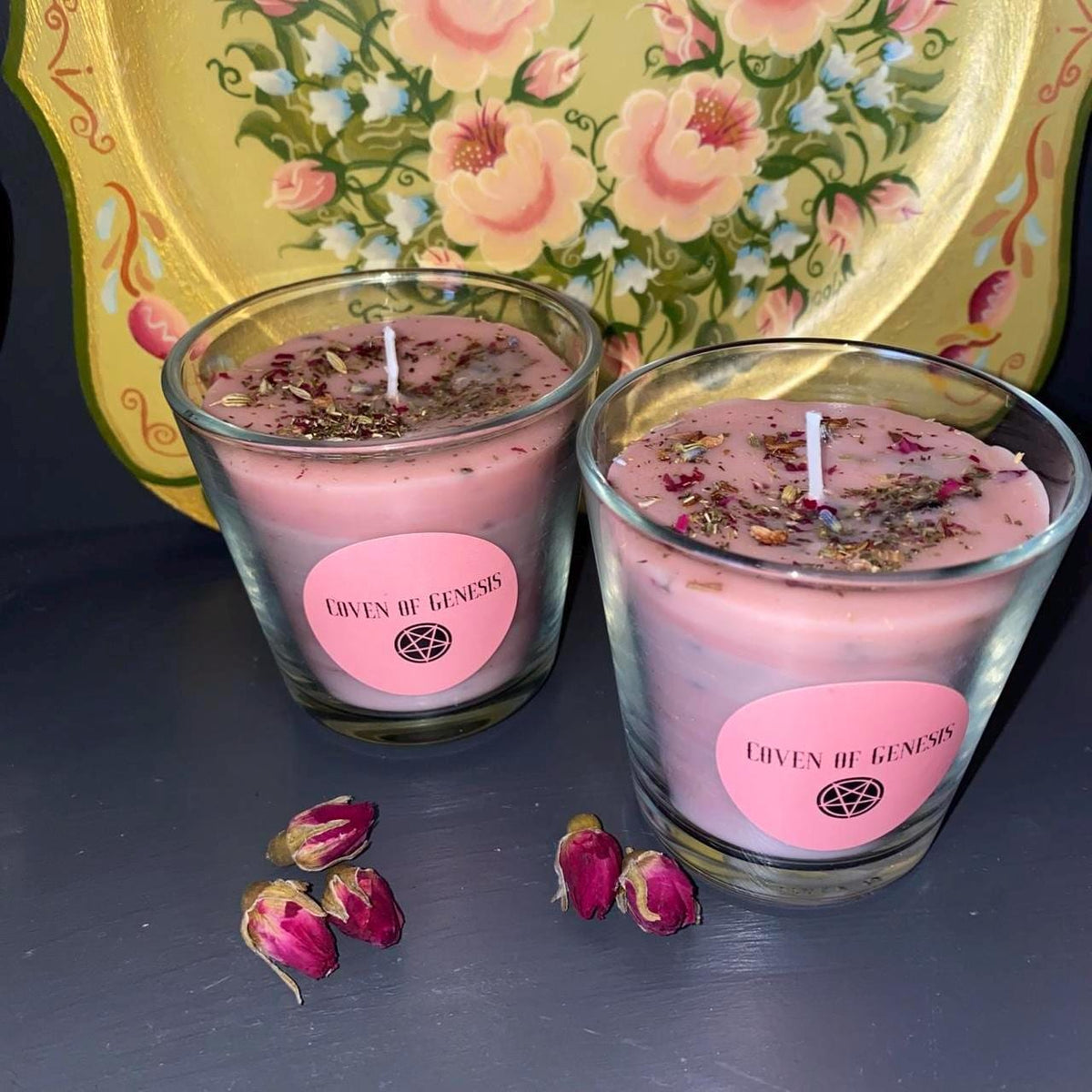 Floral Self Love Candle, Pink Herbal Ritual Candle, Altar Decor